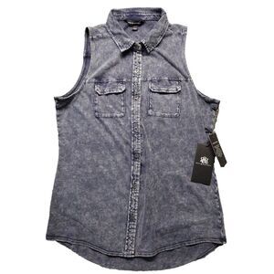 NWT Rock & Republic Sleeveless Button-Up Tank Top Shirt Blouse Women's SZ M Blue